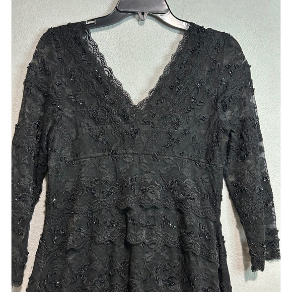 Marina Petite Black‎ Lace Beaded V Neck Sheath Dress Size 8P Party Evening - Picture 5 of 9